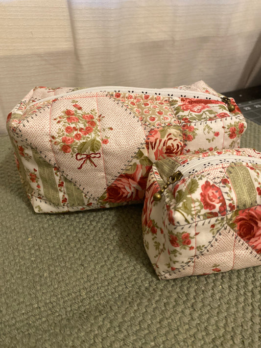 Garden Rose Quilted Pouch-Small