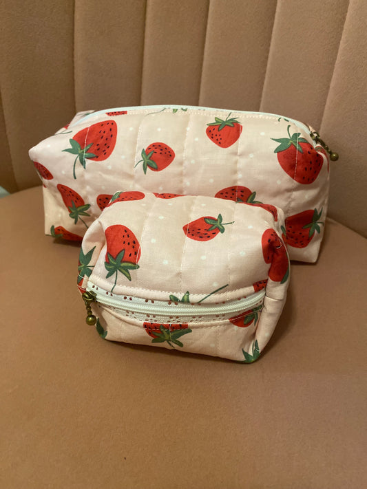 Strawberry Quilted Pouch-Large