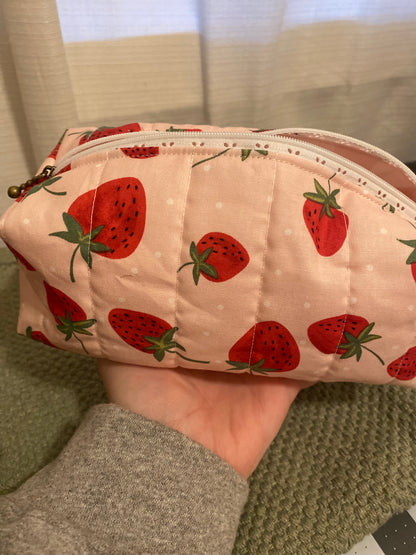 Strawberry Quilted Pouch-Large