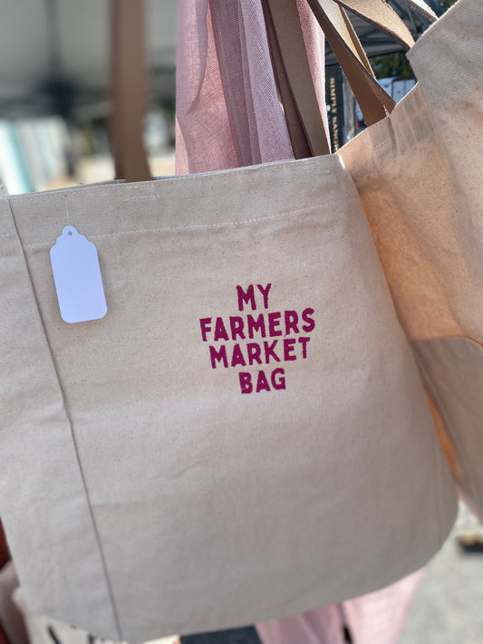 Farmer's Market Embroidered Tote Bag
