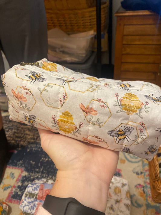 Groovy Bees Quilted Pouch- Large