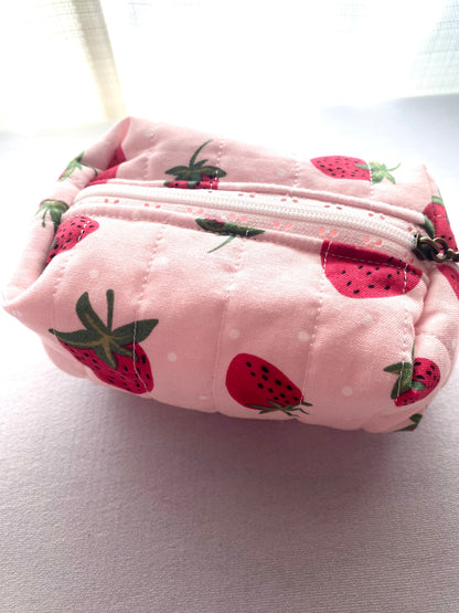 Strawberry Quilted Pouch-Small