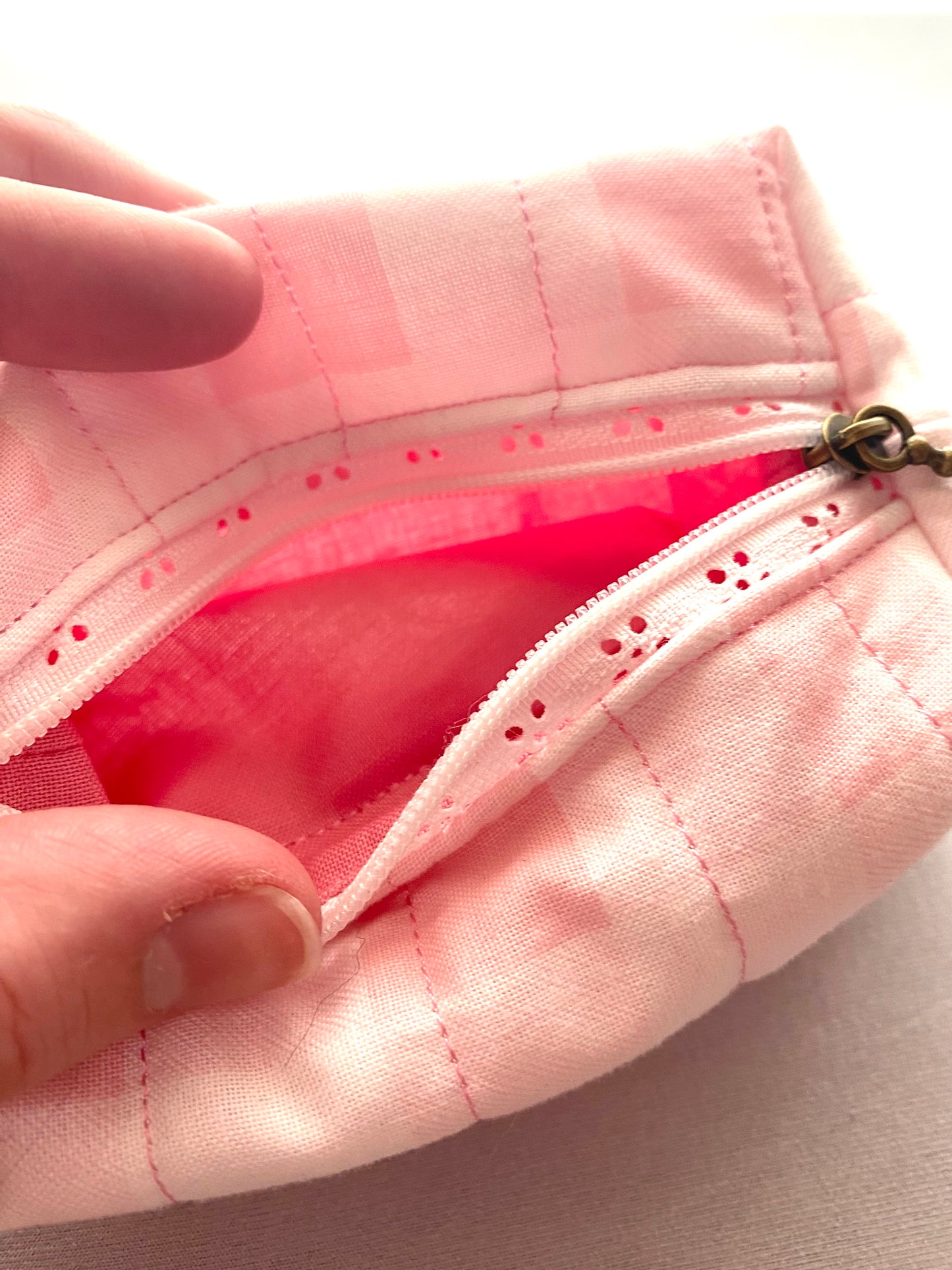 Pink Gingham Quilted Pouch