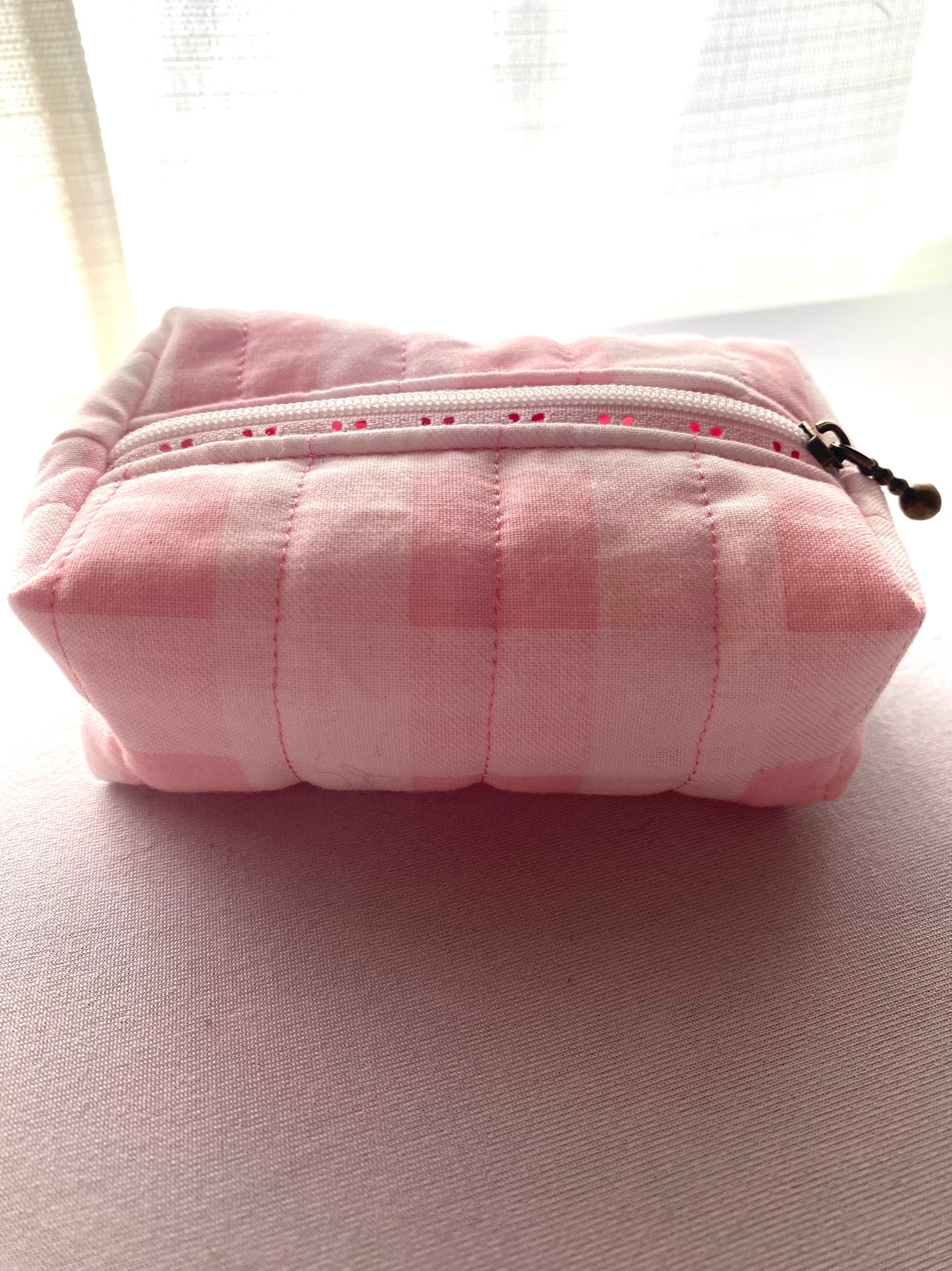 Pink Gingham Quilted Pouch