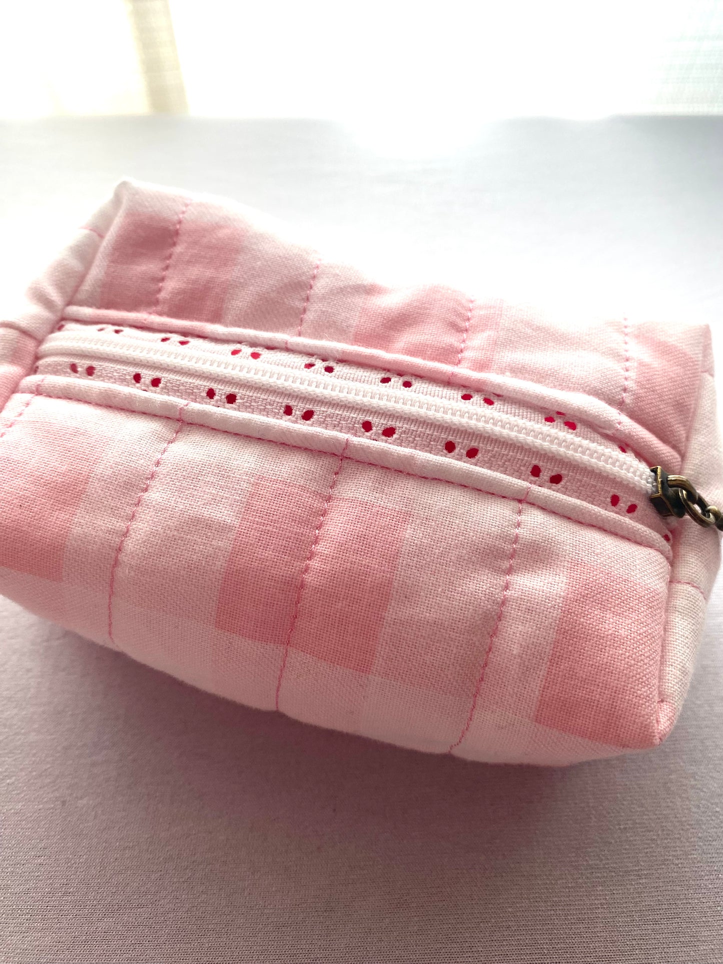 Pink Gingham Quilted Pouch