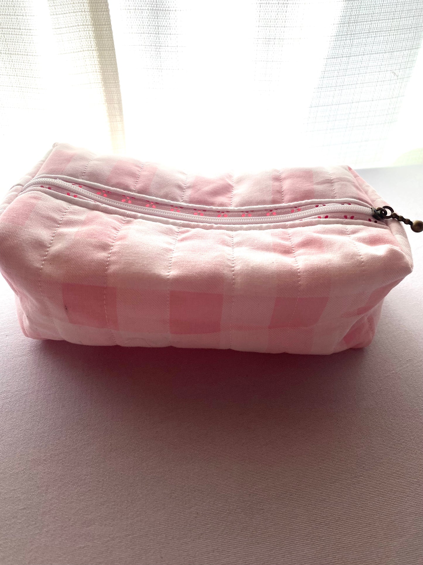 Pink Gingham Quilted Pouch