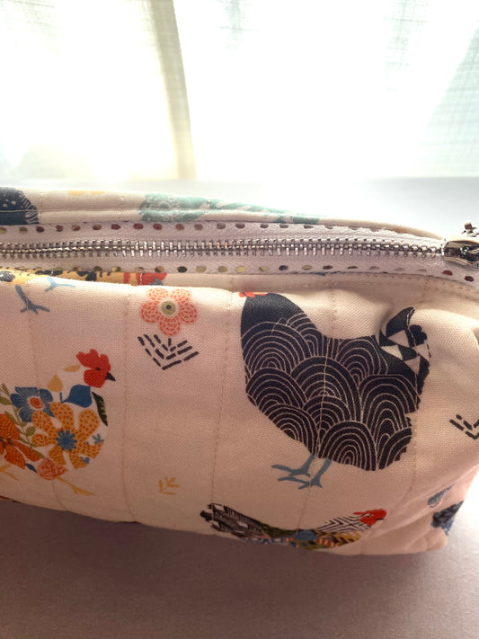 Summer Chickens Quilted Pouch-Large