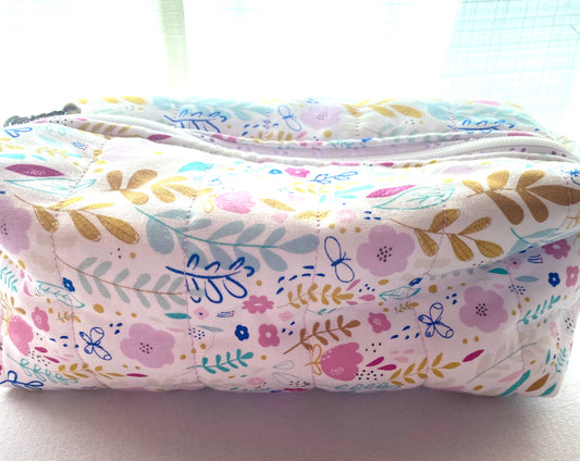 Pastel Floral Quilted Pouch-Large