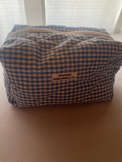 Blue Gingham Quilted Pouch