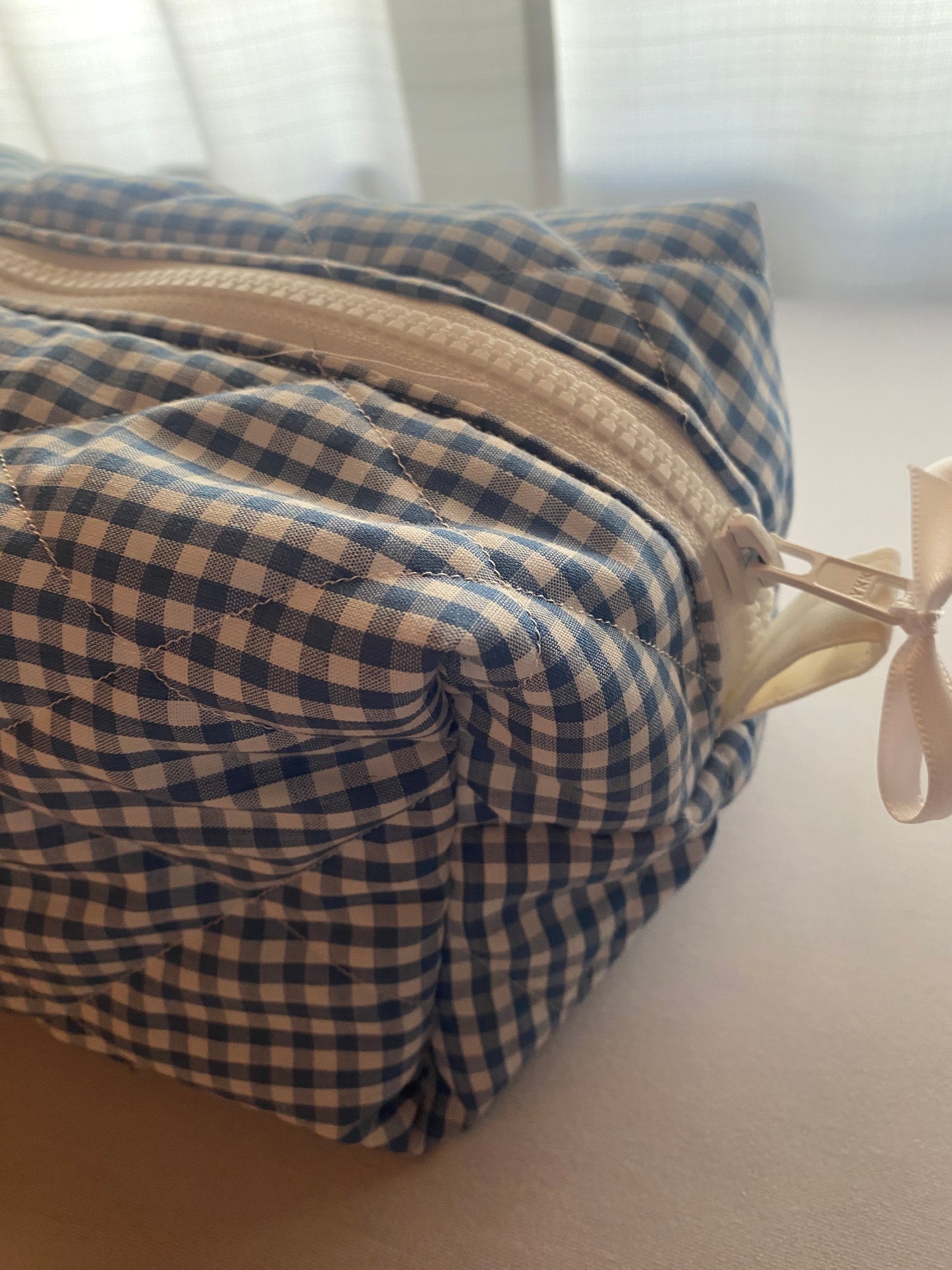 Blue Gingham Quilted Pouch