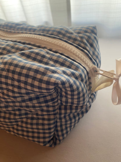 Blue Gingham Quilted Pouch