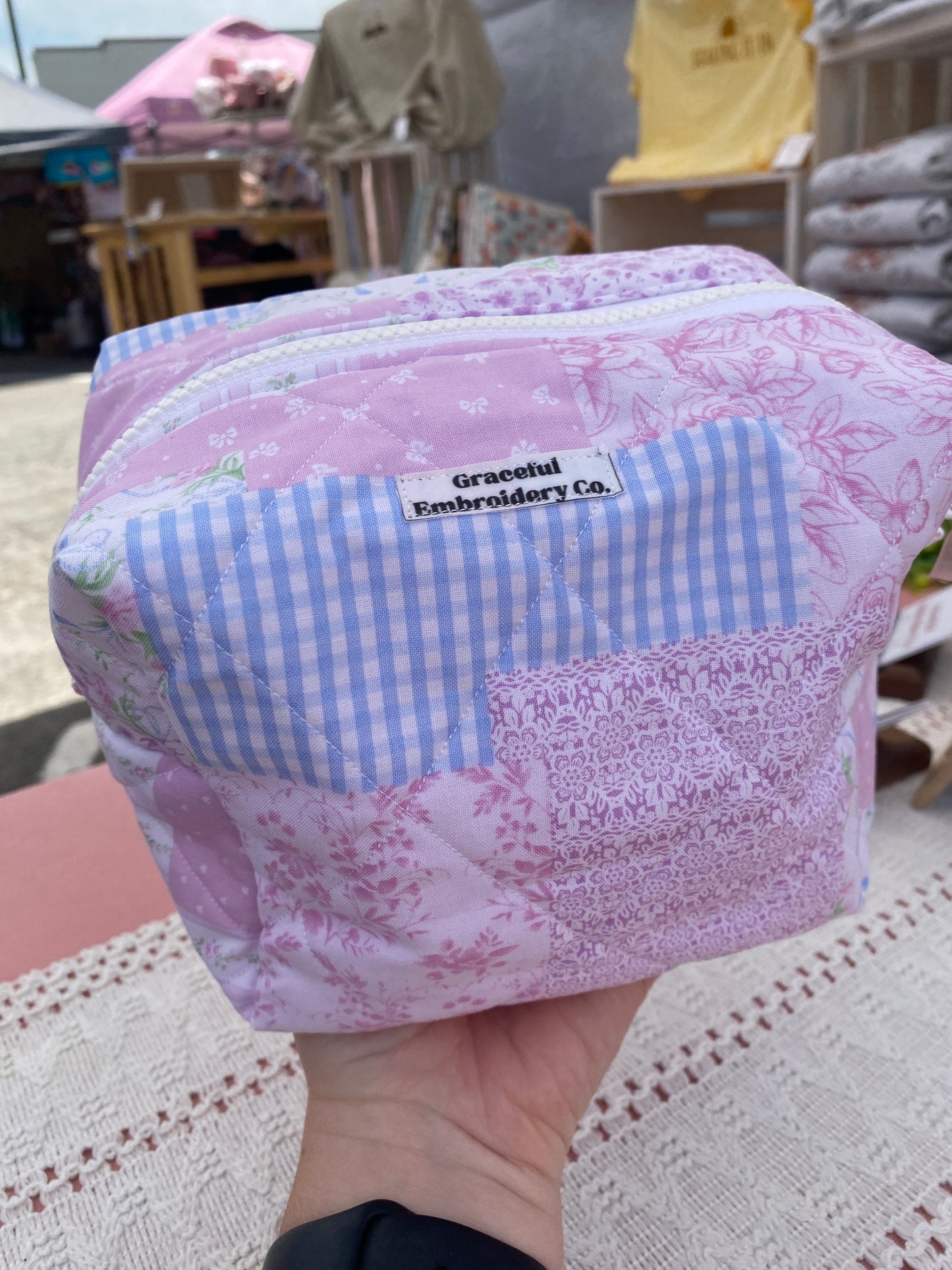 Pink Patchwork Cozy Quilted Pouch