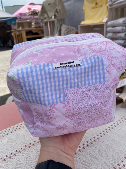 Pink Patchwork Cozy Quilted Pouch