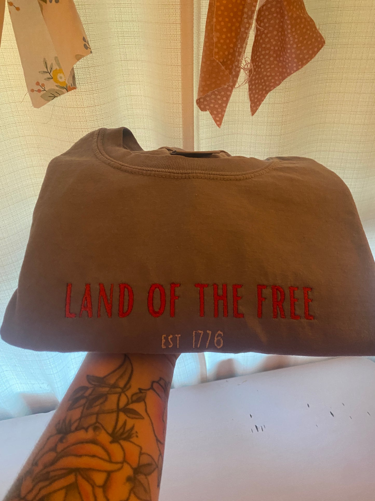 Land of the Free Embroidered T-Shirt