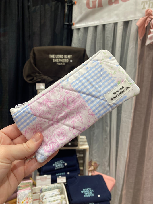 Pink Patchwork Pencil Pouch